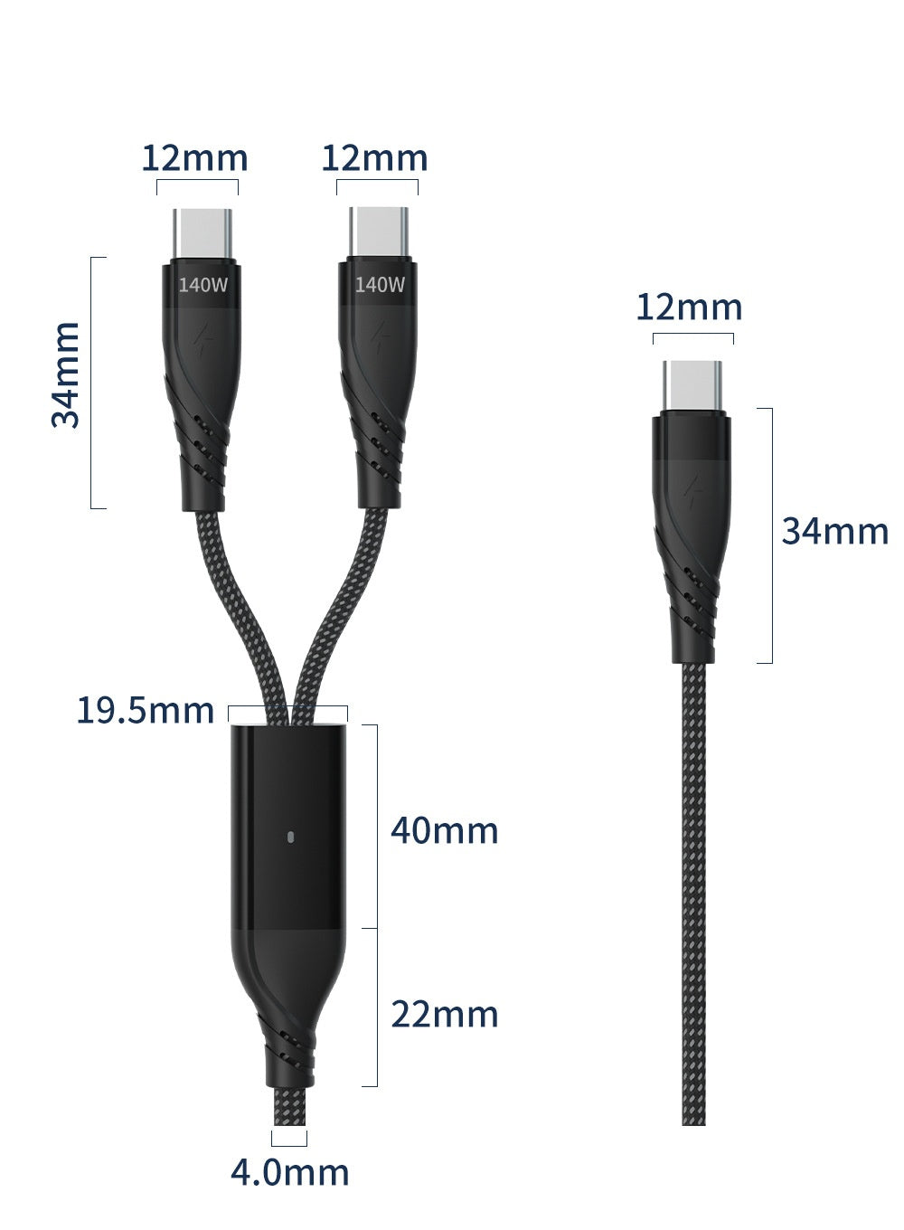 iBlockCube 1.2M PD 2-in-1 Type-C Fast Charging & Data Cable – High-Speed 5A Power Delivery for iPhone, Huawei, and Laptops