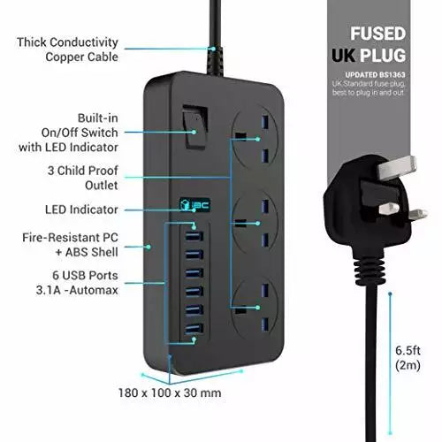 T09 UK Power Strip with USB