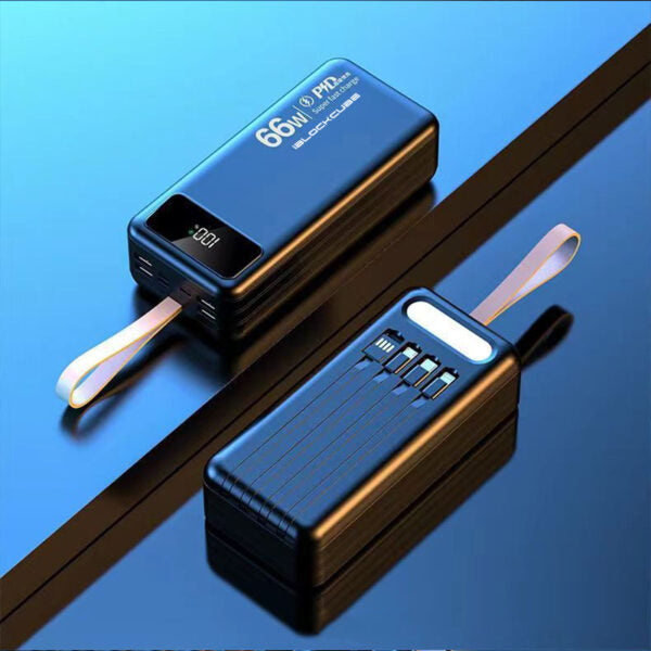 iBlockCube 100000mAh Power Bank with Built-in Cable – 66W Super Fast Charging, High-Capacity Portable Charger for Outdoor Use