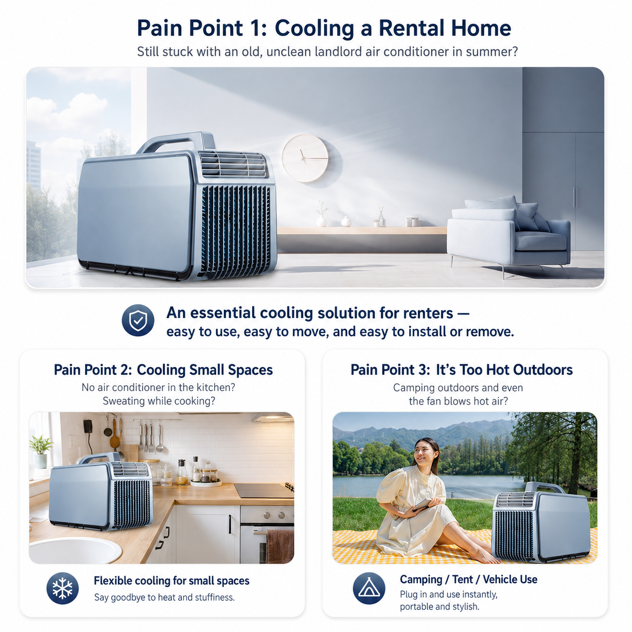 iBlockCube Portable Cooling & Heating Air Conditioner – No-Drain Mobile AC for Home, Camping & Outdoor Use