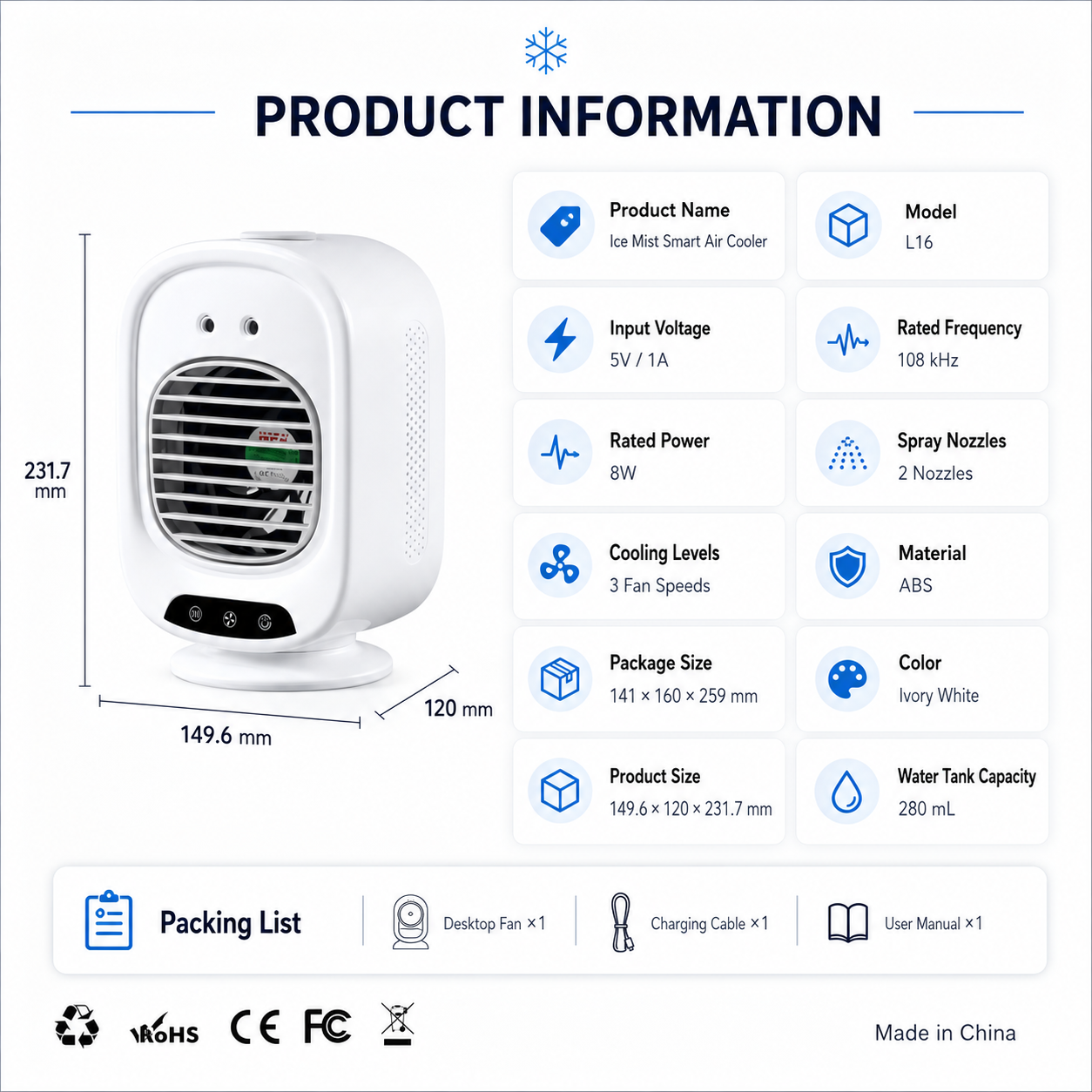 iBlockCube Oscillating Mist Air Cooler – Desktop Cooling Fan with Humidifier & Aroma Diffuser