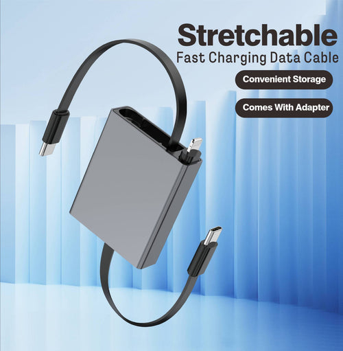 iBlockCube 100W Super Fast 3-in-1 Retractable Charging Cable – Charge Your Phone, Tablet, and Laptop Anywhere