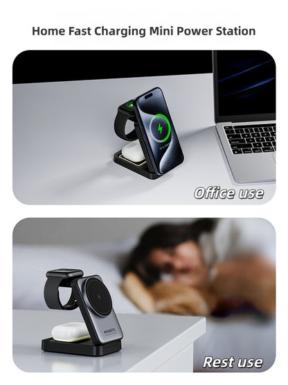iBlockCube Foldable Magnetic 3-in-1 Wireless Charger with 15W Fast Charging – Charge Your Phone, Watch, and More in Style