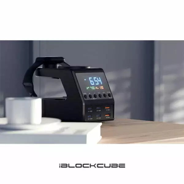 iBlockCube Multi-Functional 240W Wireless Charging Alarm Clock with Wireless Charger – All-in-One Digital Clock for Global Use