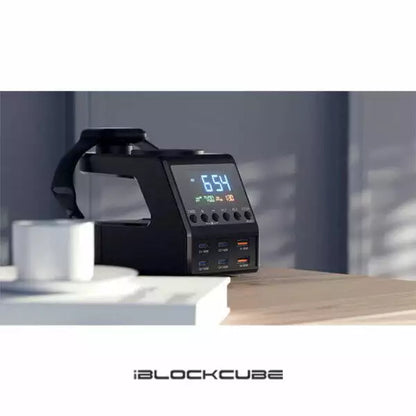iBlockCube Multi-Functional 240W Wireless Charging Alarm Clock with Wireless Charger – All-in-One Digital Clock for Global Use