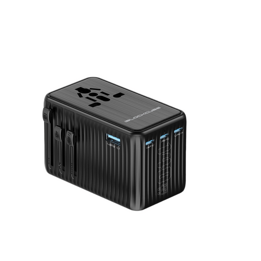 iBlockCube SWIFT PRO: The Powerful 140W 4th Gen GaN Travel Adapter PD Fast Charger 3 USB-C,1 USB-A, International Wall Charger AC Plug All in One Worldwide Power Charger（Black）