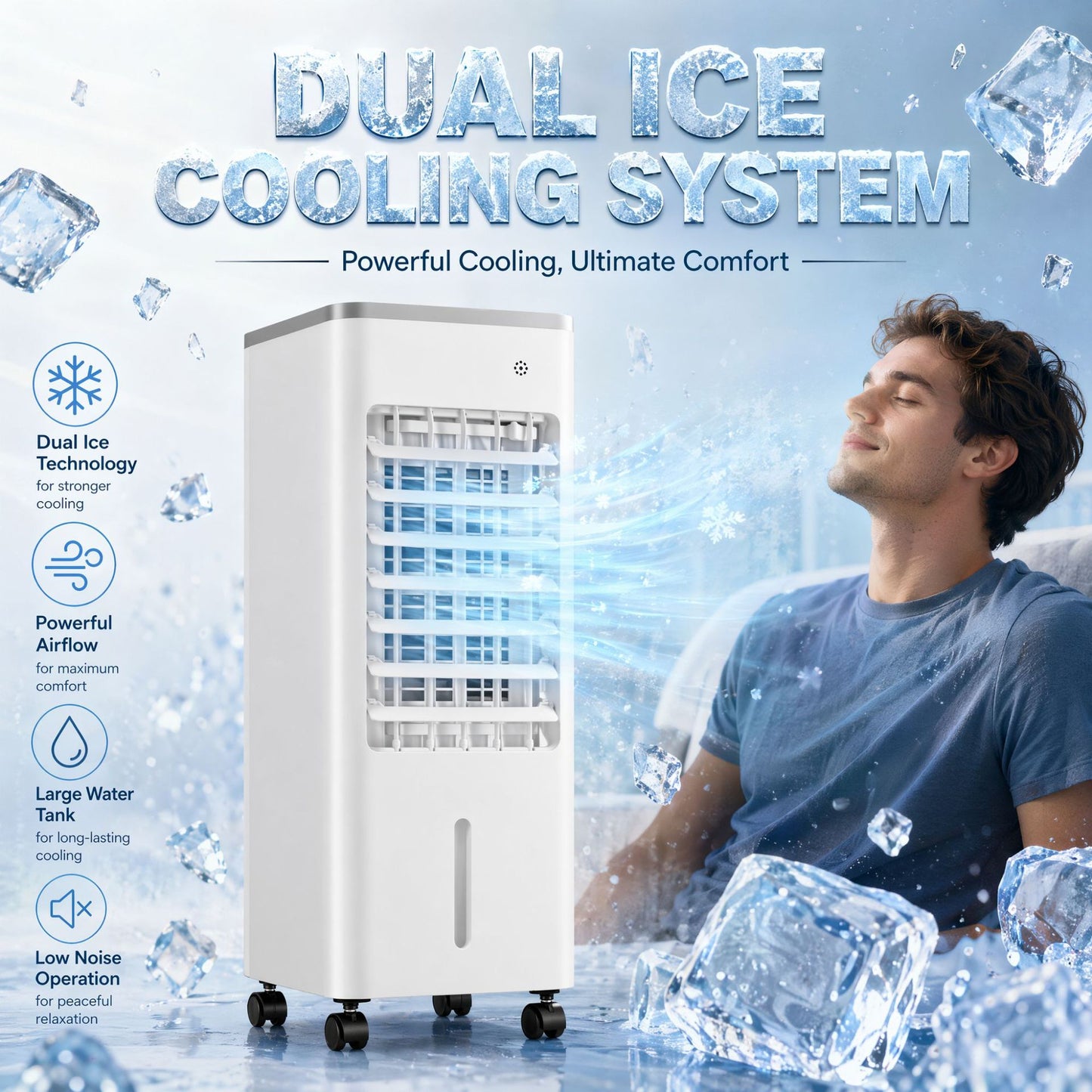 iBlockCube Portable Floor Air Cooler – Mobile Evaporative Cooling Fan for Home & Office