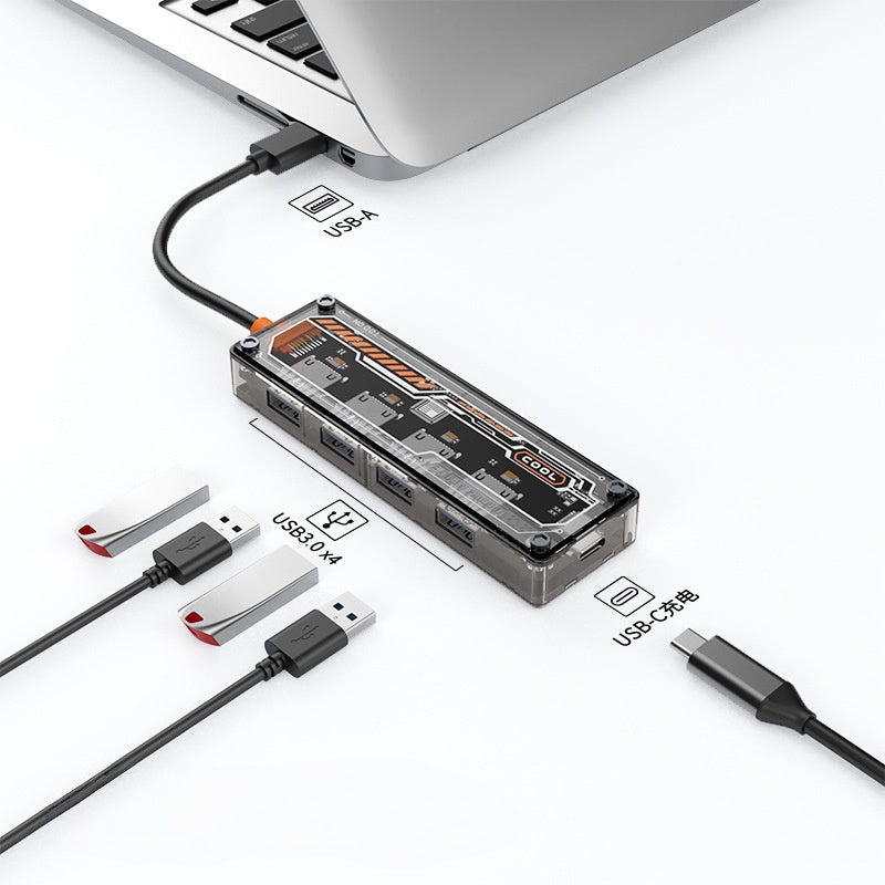 iBlockCube 100W fast charging -Transparent Type-C docking station, USB hub, network port USB extender, multi-functional notebook expansion dock