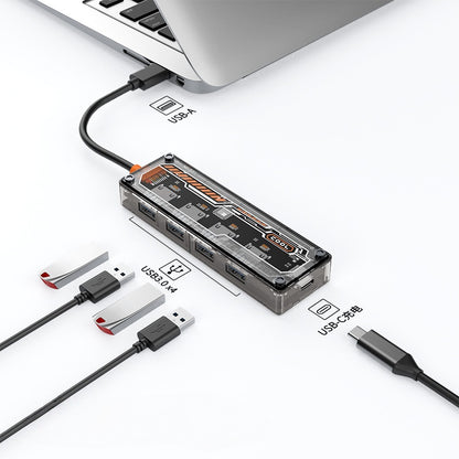 iBlockCube 100W fast charging -Transparent Type-C docking station, USB hub, network port USB extender, multi-functional notebook expansion dock