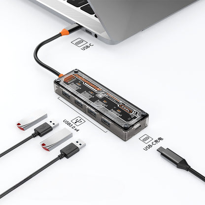 iBlockCube 100W fast charging -Transparent Type-C docking station, USB hub, network port USB extender, multi-functional notebook expansion dock