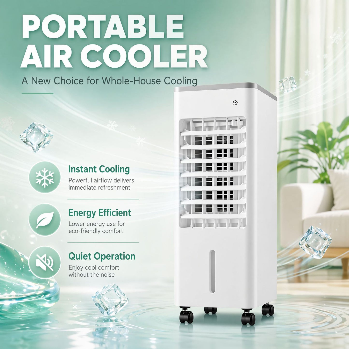 iBlockCube Portable Floor Air Cooler – Mobile Evaporative Cooling Fan for Home & Office