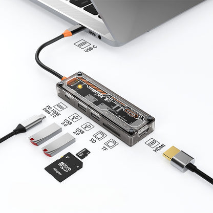 iBlockCube 100W fast charging -Transparent Type-C docking station, USB hub, network port USB extender, multi-functional notebook expansion dock
