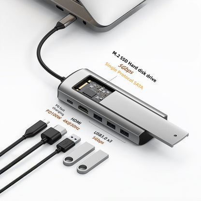 iBlockCube 100W fast charging -Transparent Type-C docking station, USB hub, network port USB extender, multi-functional notebook expansion dock