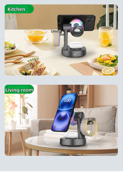 iBlockCube Qi25W 3-in-1 Wireless Charger with Built-In Speaker – 25W Magnetic Wireless Charging for iPhone and More