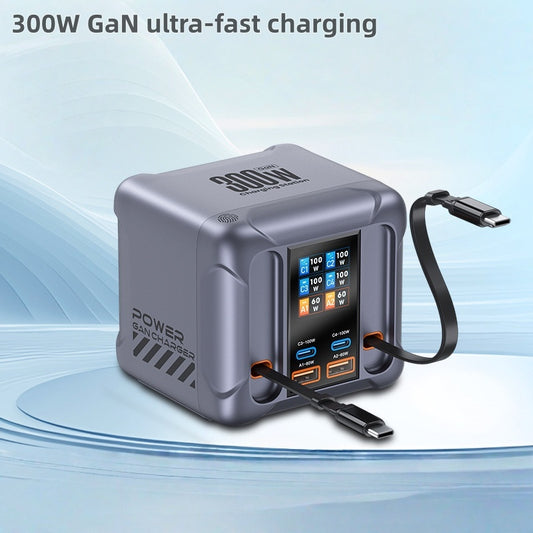 iBlockCube 6-in-1 Multi-Port Socket & 300W GaN Fast Charger – Ultra-Fast Charging for Phones, Tablets, Laptops, and More