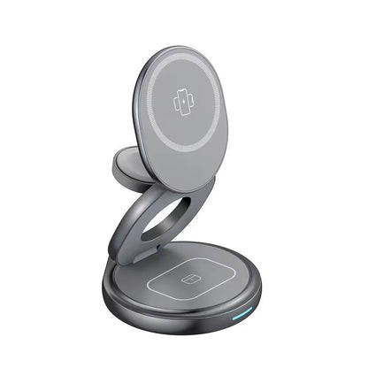 iBlockCube 15W Metal Rotatable Phone Stand 3-in-1 Wireless Charger – Charge Your iPhone, Apple Watch, and AirPods Simultaneously