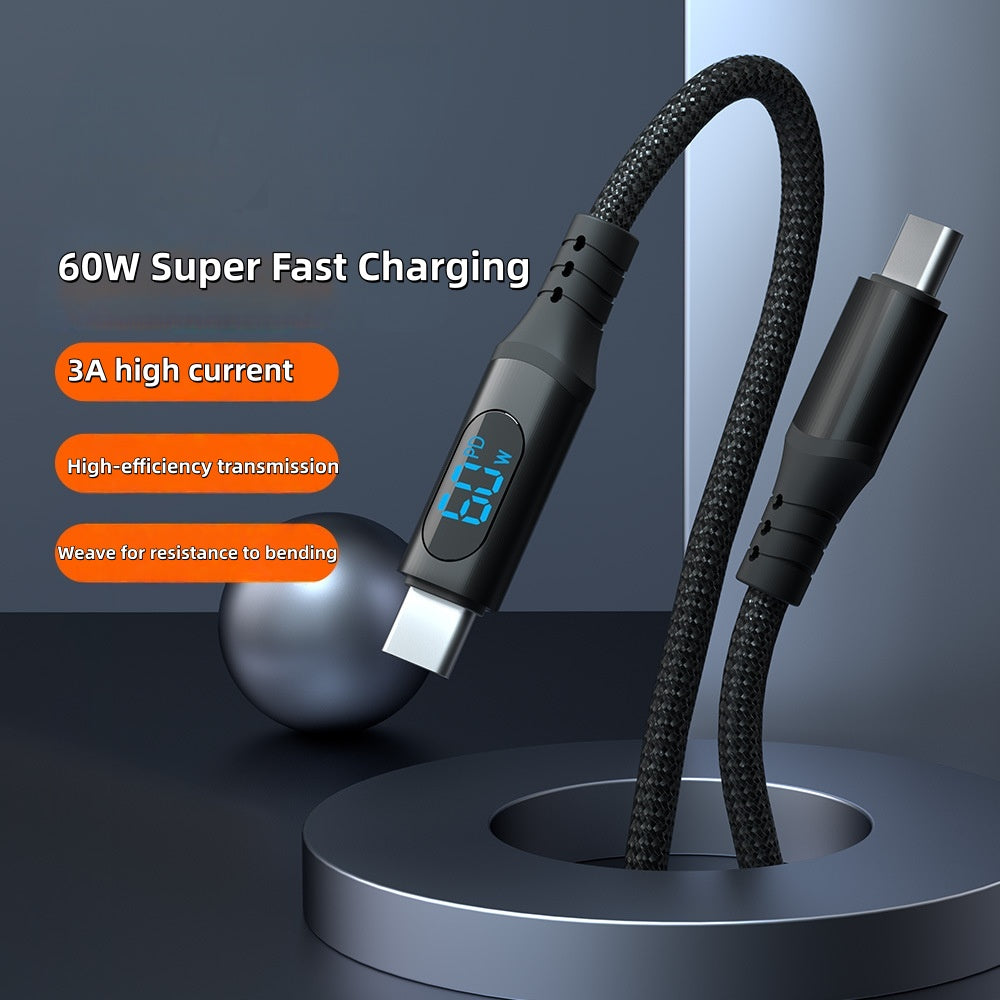 iBlockCube 1M  Digital display 100W/60W/27W data cable, dual Type-C fast charging, power digitally displayed, woven cable, suitable for Apple and Huawei 20V，5A（3A）