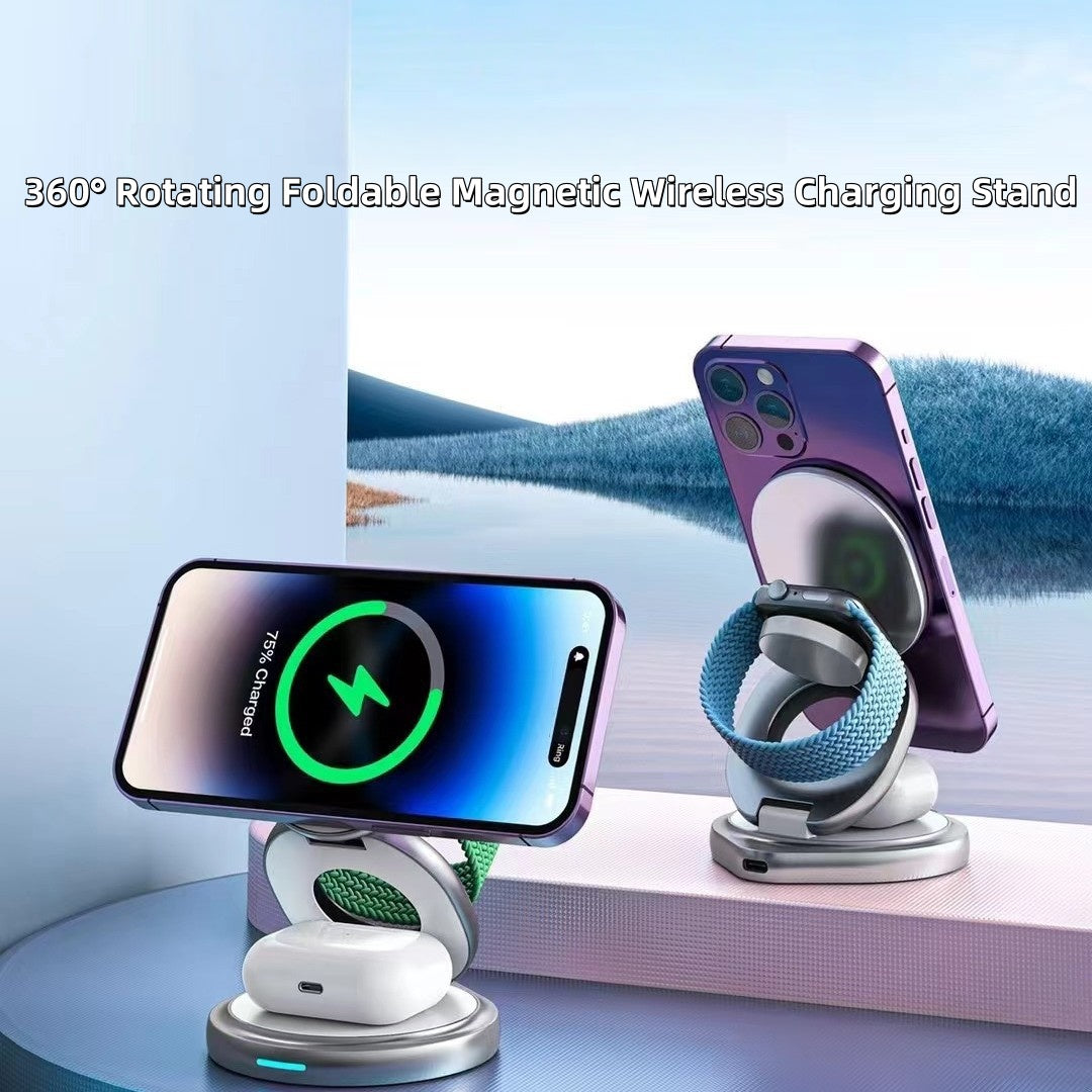 iBlockCube 15W Metal Rotatable Phone Stand 3-in-1 Wireless Charger – Charge Your iPhone, Apple Watch, and AirPods Simultaneously