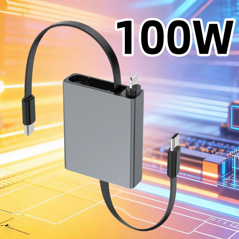 iBlockCube 100W Super Fast 3-in-1 Retractable Charging Cable – Charge Your Phone, Tablet, and Laptop Anywhere
