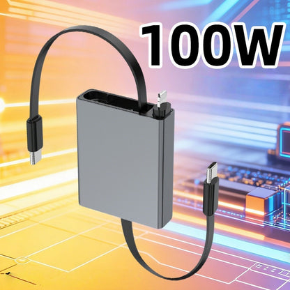 iBlockCube 100W Super Fast 3-in-1 Retractable Charging Cable – Charge Your Phone, Tablet, and Laptop Anywhere