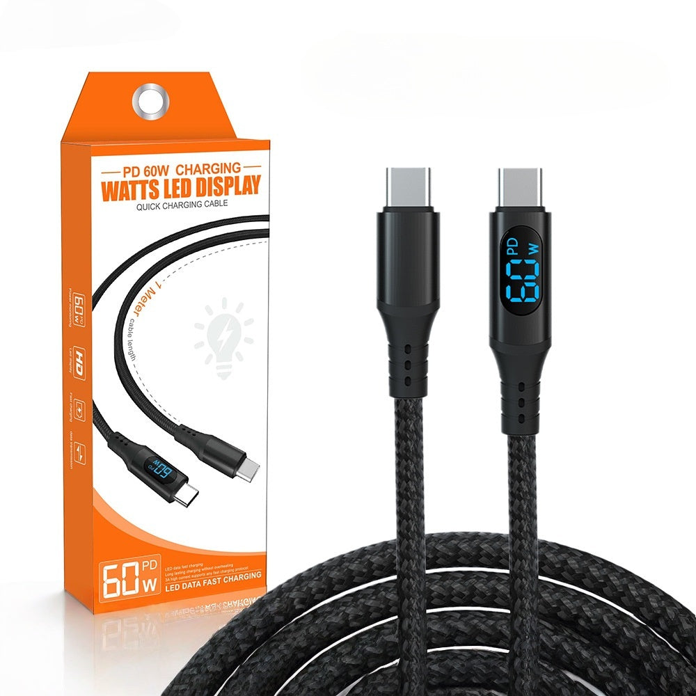 iBlockCube 1M  Digital display 100W/60W/27W data cable, dual Type-C fast charging, power digitally displayed, woven cable, suitable for Apple and Huawei 20V，5A（3A）