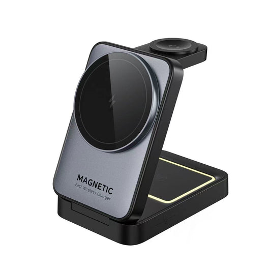 iBlockCube Foldable Magnetic 3-in-1 Wireless Charger with 15W Fast Charging – Charge Your Phone, Watch, and More in Style