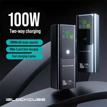 iBlockCube 20000mAh High-Capacity Power Bank with PD100W Fast Charging, Portable Laptop Charger for Travel