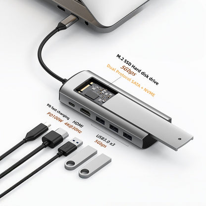 iBlockCube 100W fast charging -Transparent Type-C docking station, USB hub, network port USB extender, multi-functional notebook expansion dock