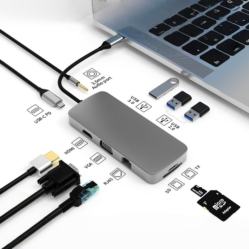 iBlockCube 100W fast charging -Transparent Type-C docking station, USB hub, network port USB extender, multi-functional notebook expansion dock