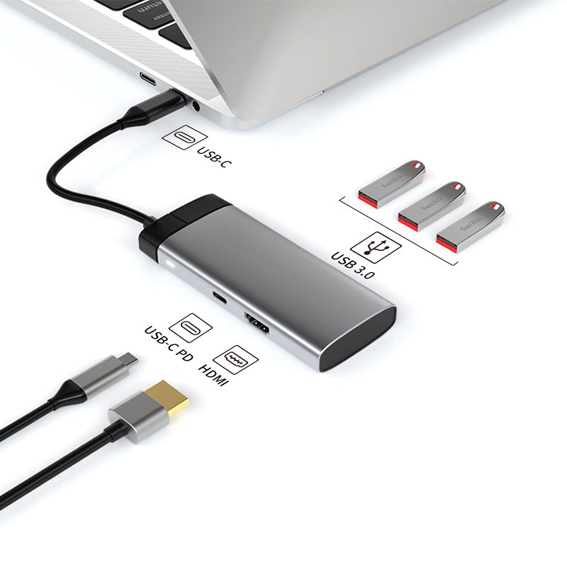 iBlockCube 100W fast charging -Transparent Type-C docking station, USB hub, network port USB extender, multi-functional notebook expansion dock