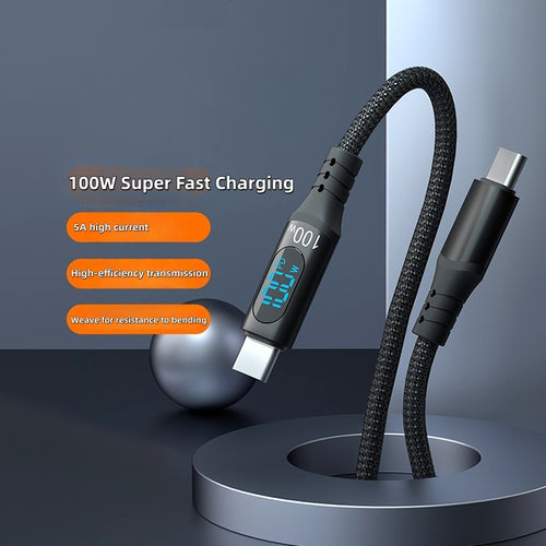 iBlockCube 1M  Digital display 100W/60W/27W data cable, dual Type-C fast charging, power digitally displayed, woven cable, suitable for Apple and Huawei 20V，5A（3A）