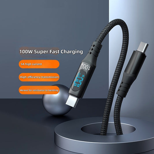 iBlockCube 1M  Digital display 100W/60W/27W data cable, dual Type-C fast charging, power digitally displayed, woven cable, suitable for Apple and Huawei 20V，5A（3A）