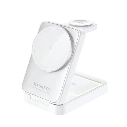 iBlockCube Foldable Magnetic 3-in-1 Wireless Charger with 15W Fast Charging – Charge Your Phone, Watch, and More in Style