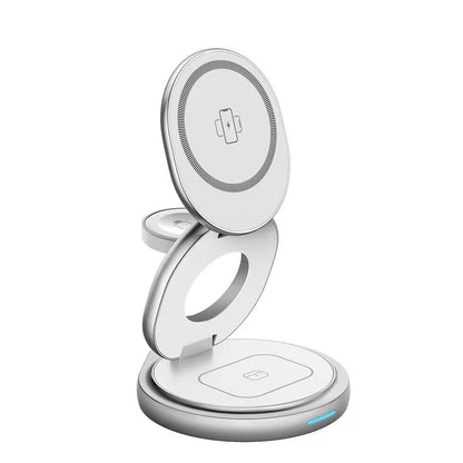 iBlockCube 15W Metal Rotatable Phone Stand 3-in-1 Wireless Charger – Charge Your iPhone, Apple Watch, and AirPods Simultaneously