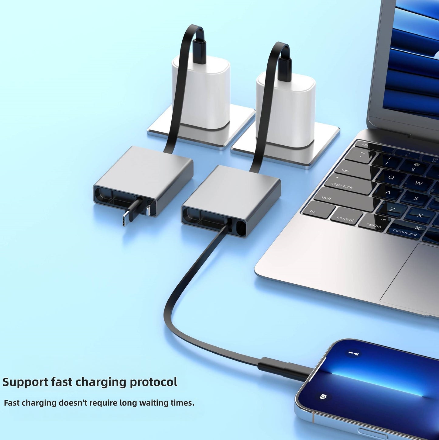 iBlockCube 100W Super Fast 3-in-1 Retractable Charging Cable – Charge Your Phone, Tablet, and Laptop Anywhere
