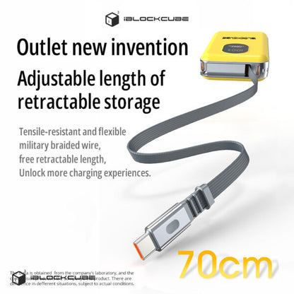 iBlockCube10000mAh Power Bank with 70CM Retractable Cable – Fast Charging, Mini Power Bank, Magnetic Portable Power Bank