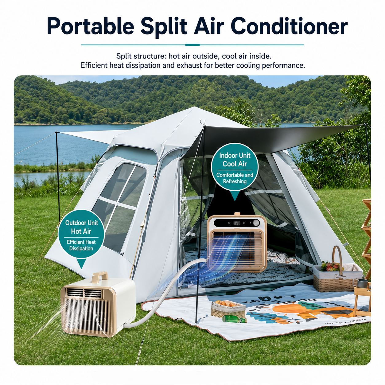 iBlockCube Portable Split Air Conditioner – No Installation, No Drainage, Plug-and-Play Cooling System