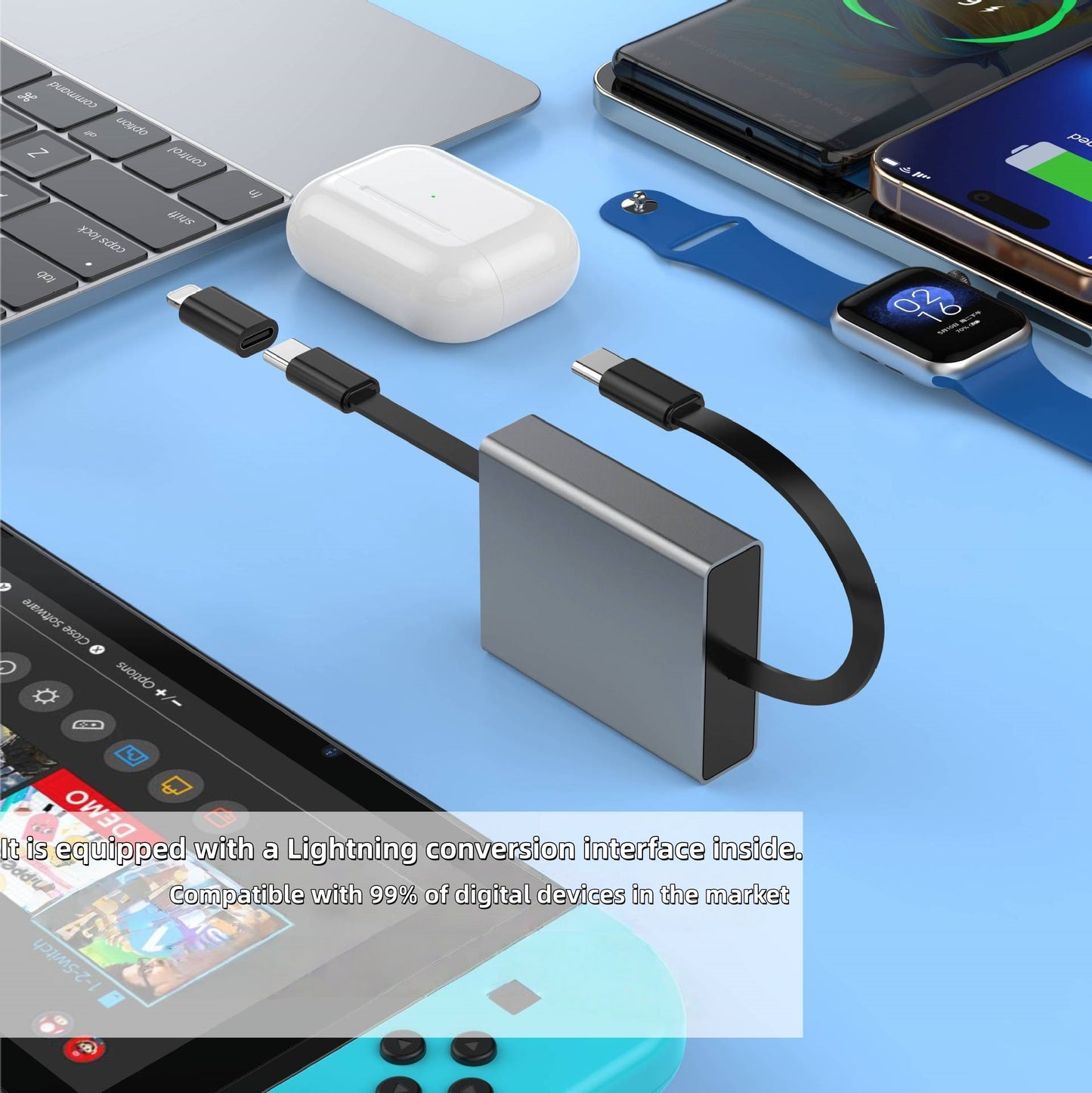 iBlockCube 100W Super Fast 3-in-1 Retractable Charging Cable – Charge Your Phone, Tablet, and Laptop Anywhere