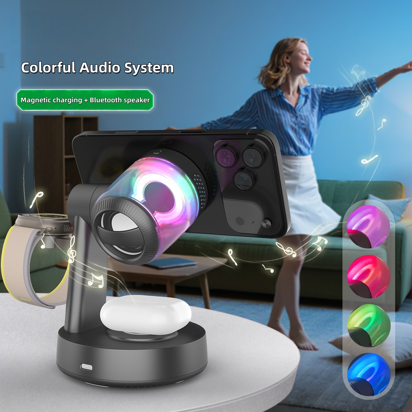 iBlockCube Qi25W 3-in-1 Wireless Charger with Built-In Speaker – 25W Magnetic Wireless Charging for iPhone and More