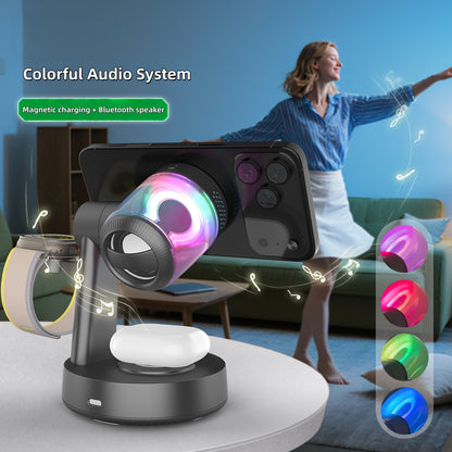 iBlockCube Qi25W 3-in-1 Wireless Charger with Built-In Speaker – 25W Magnetic Wireless Charging for iPhone and More