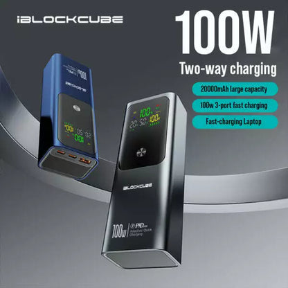 iBlockCube 20000mAh High-Capacity Power Bank with PD100W Fast Charging, Portable Laptop Charger for Travel