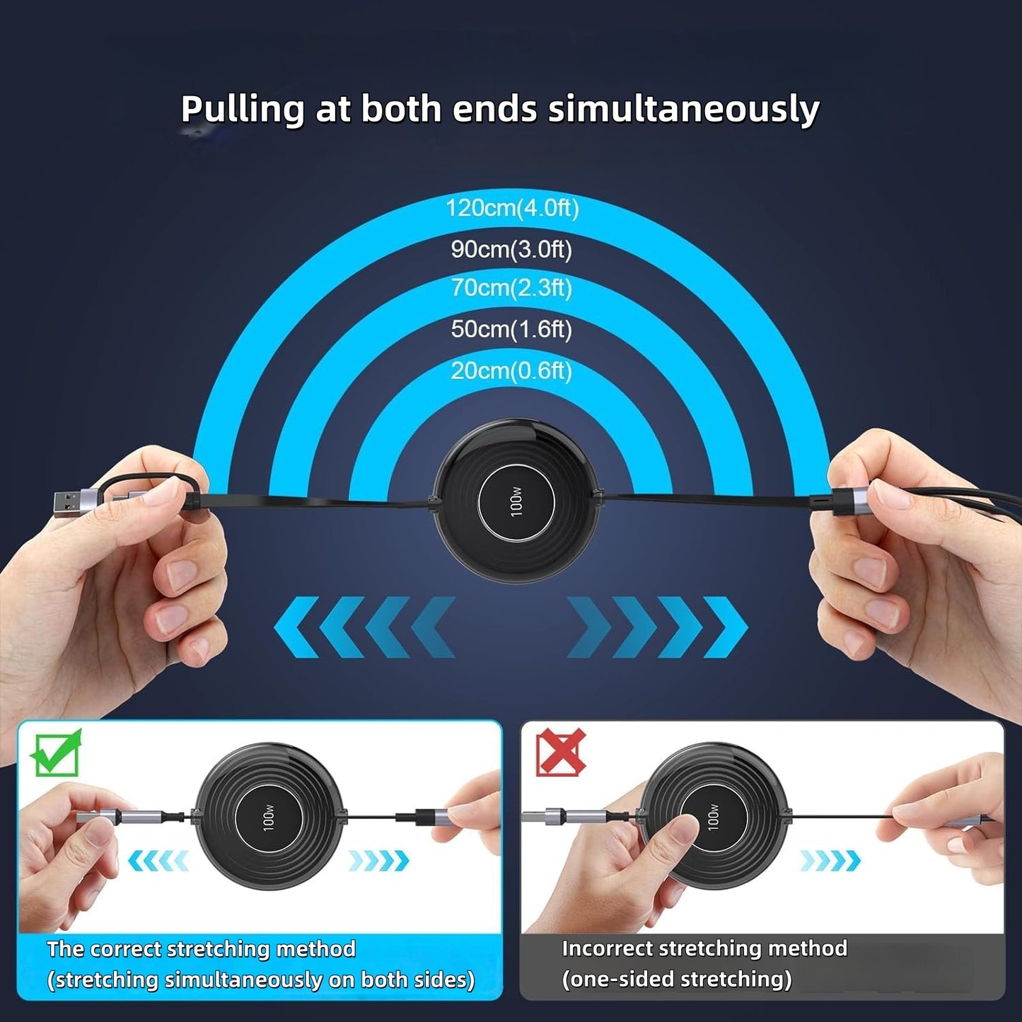 iBlockCube 100W 3-in-1 Multifunction Retractable Magnetic Charging & Data Cable – Charge Your Phone, Tablet, and Smartwatch Anywhere