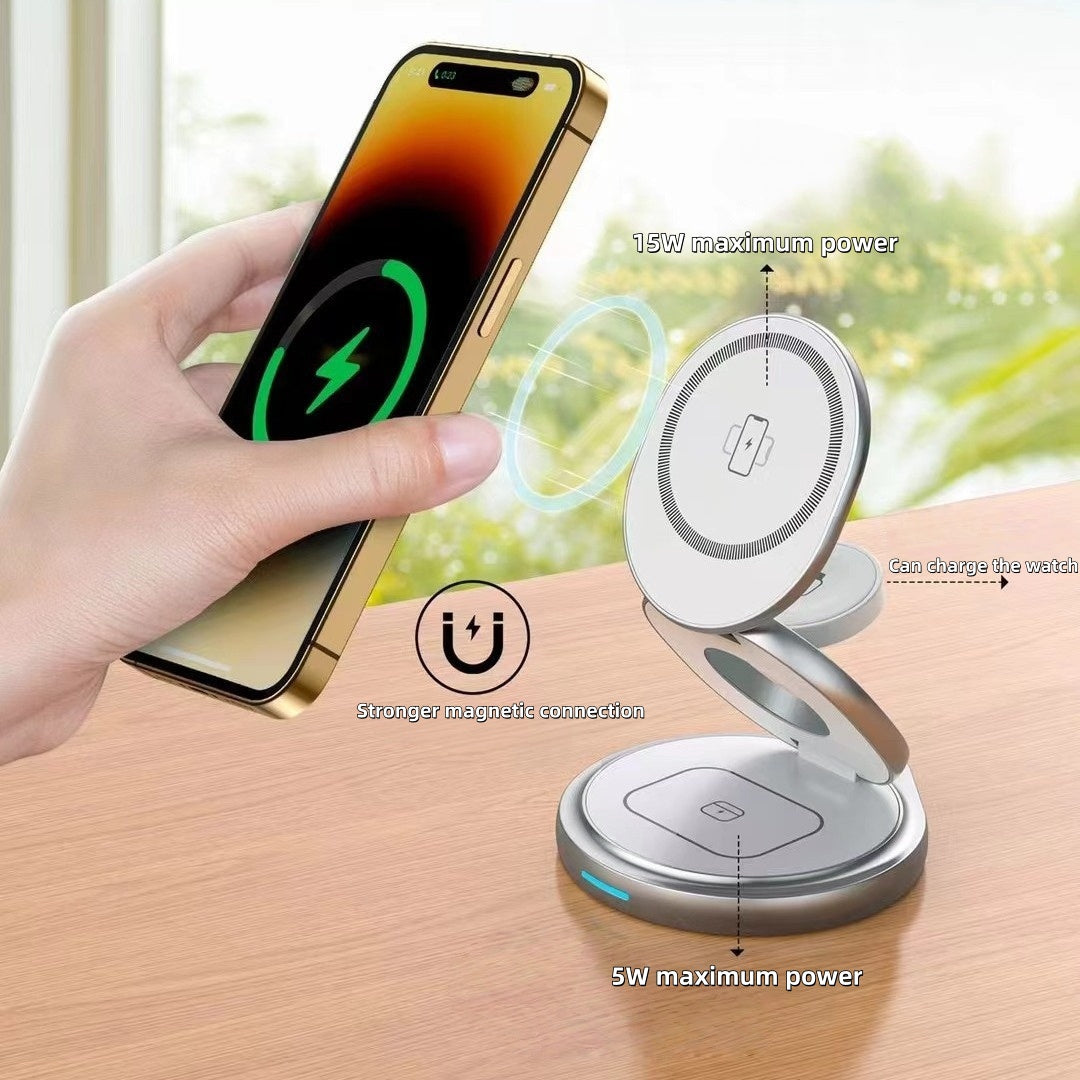 iBlockCube 15W Metal Rotatable Phone Stand 3-in-1 Wireless Charger – Charge Your iPhone, Apple Watch, and AirPods Simultaneously