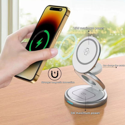 iBlockCube 15W Metal Rotatable Phone Stand 3-in-1 Wireless Charger – Charge Your iPhone, Apple Watch, and AirPods Simultaneously