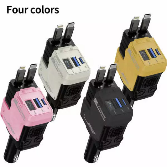 iBlockCube retractable Car Charger,4 in 1 Car Phone Fast Charger,Retractable Cables 80 CM（2.6 Ft）