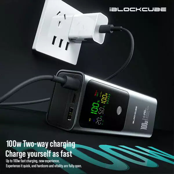 iBlockCube 20000mAh High-Capacity Power Bank with PD100W Fast Charging, Portable Laptop Charger for Travel