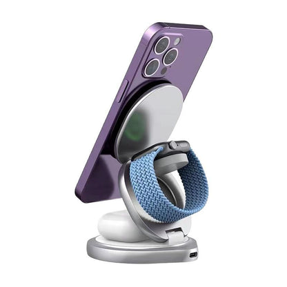 iBlockCube 15W Metal Rotatable Phone Stand 3-in-1 Wireless Charger – Charge Your iPhone, Apple Watch, and AirPods Simultaneously