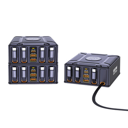 iBlockCube 550W GaN 7-in-1 Multi-Port Charger with Built-In Retractable Cable & USB-C Super Fast Charging – Unleash the Power of Speed and Efficiency