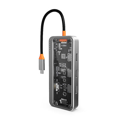 iBlockCube 100W fast charging -Transparent Type-C docking station, USB hub, network port USB extender, multi-functional notebook expansion dock