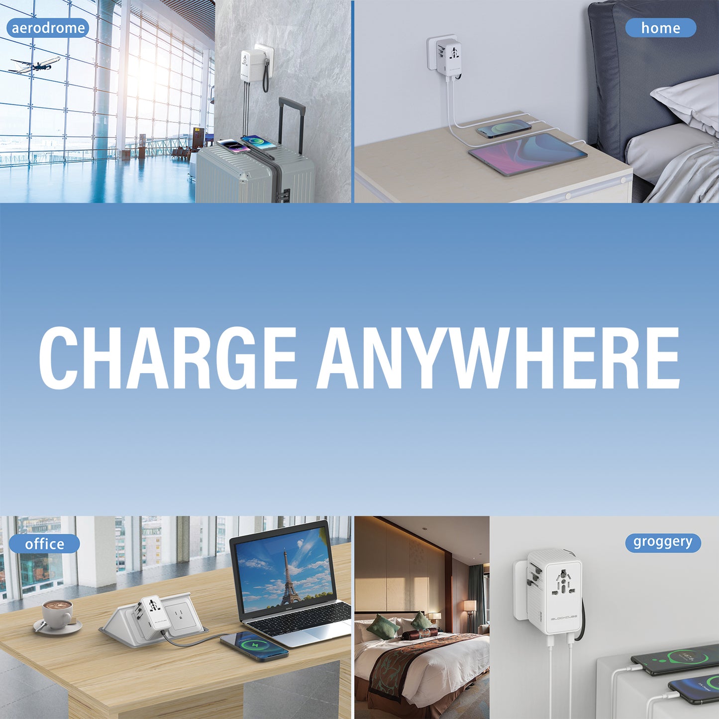 iBlockCube SWIFT PRO: The Powerful 140W 4th Gen GaN Travel Adapter PD Fast Charger 3 USB-C,1 USB-A, International Wall Charger AC Plug All in One Worldwide Power Charger（Black）